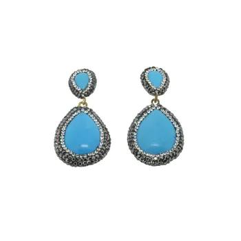 

1pair new fashion blue statement stone dangle earring charm paved rhinestone drop women earrings Jewelry
