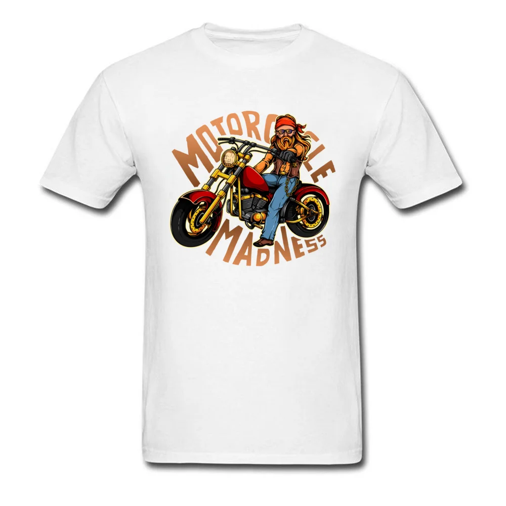 Motorcycle Madness 100% Cotton Adult Short Sleeve Tops T Shirt Design Summer Autumn T-Shirt Slim Fit Crewneck Clothing Shirt Motorcycle Madness white