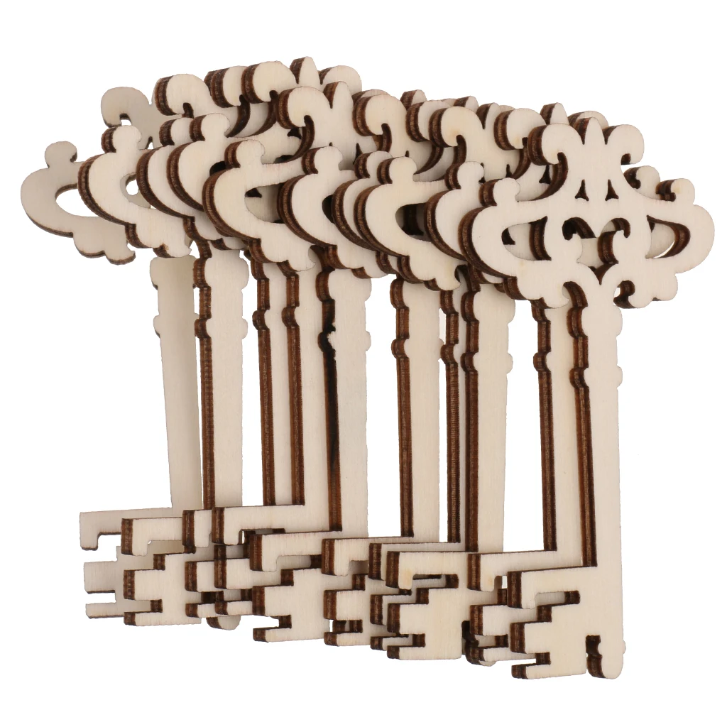 New 10pcs Wooden Victorian Keys Embellishment Keys Cards Scrapbooks