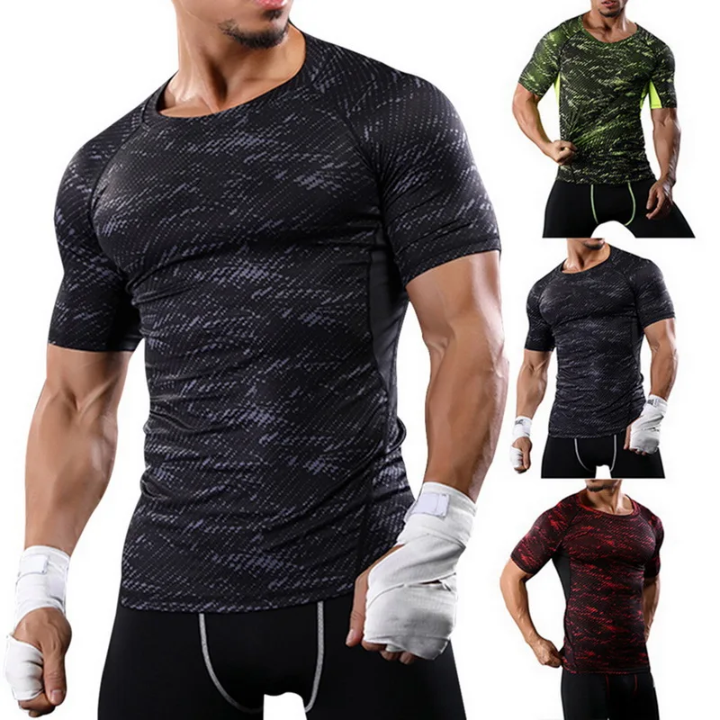 

MoneRffi 2019 Men Summer Camo Print T-shirt Sportwear Fitness Tops&Tees Fashion Short Sleeve O-Neck Tight Male casual T Shirt