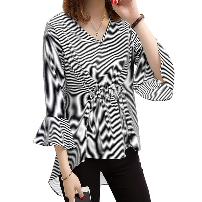 Aliexpress.com : Buy Women Striped Blouse Flare Sleeve V