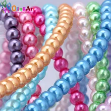 OlingArt – perles de verre rondes 6MM 50 pièces/lot, Bracelet Imitation de perles, bricolage boucles d'oreilles, breloques collier pour la fabrication de bijoux