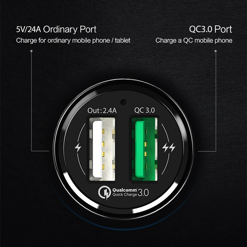 USAMS 2 порта QC 3,0 Автомобильное зарядное устройство Qualcomm 3,0 телефон быстрое автомобильное зарядное устройство совместимо 2,0 быстрое автомобильное зарядное устройство для samsung Xiaomi