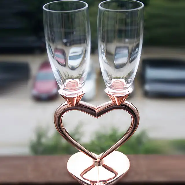 New Heart Design Silver Plated Wedding Toasting Flutes Champagne