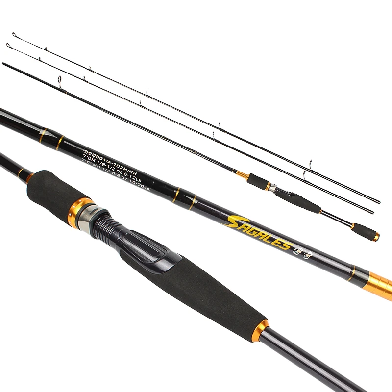 1.98m/2.1m/2.4m 2 Tips Double Actions Carbon Fiber Bass Fishing Rod MH
