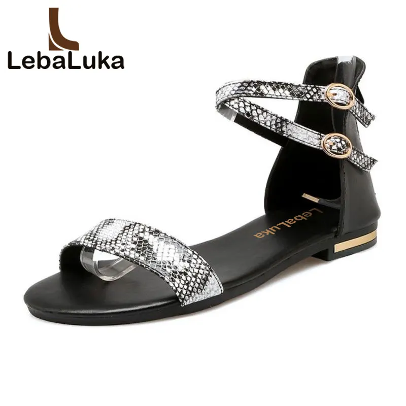 LebaLuka Geniune Leather Sandals Flats Beach Snake Printing Women Shoes
