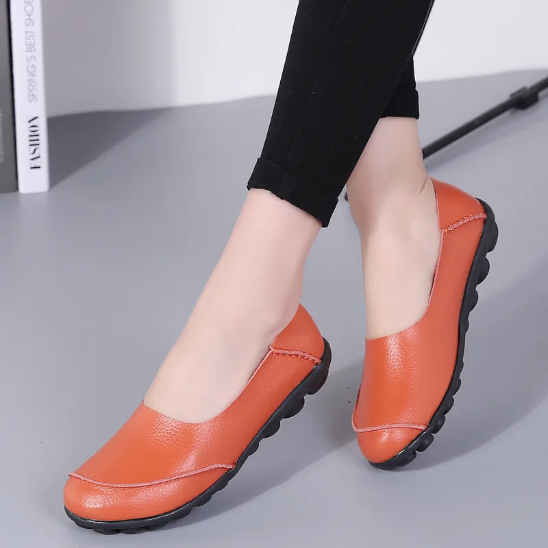 Women Flats Shoes Woman New Moccasins Loafers Women Casual Shoes Genuine Leather Fashion Classic Driving Woman Footwear - Цвет: Orange