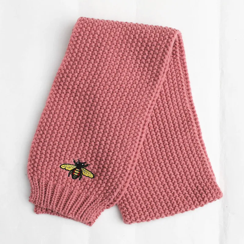 1 12Years Winter Children Knitted Scarves Kid Bee Embroidery Scarf Cute