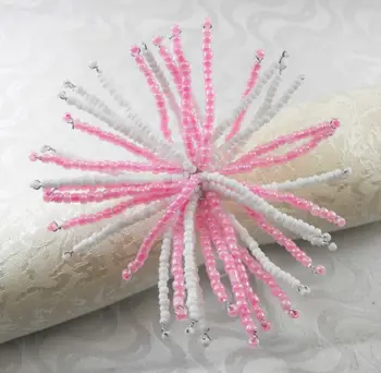 

light pink glass beaded napkin rings, flower wedding napkin holder,