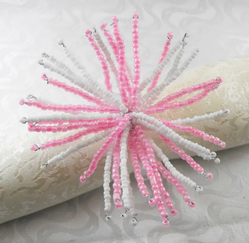 light pink glass beaded napkin rings, flower wedding napkin holder,in