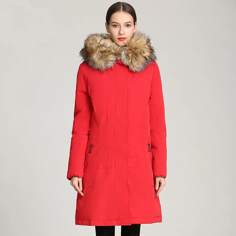 NXH супер теплая новая зимняя куртка зимнее пальто Женская парка хорошее качество хорошая ткань меховая парка Женское пальто длинное шерстяное пальто - Цвет: Красный