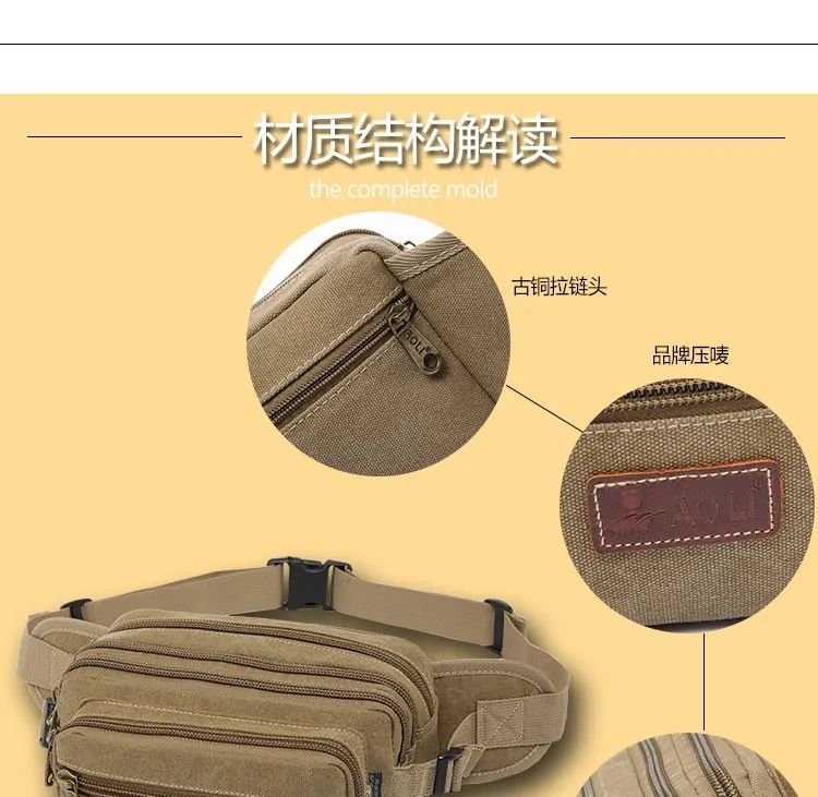 Canvas Men Waist Bag Pack Outdoor Travel Casual Vendor Cycling Money Storage Messegner Shoulder Chest Sling Bag Movement Pockets (10)
