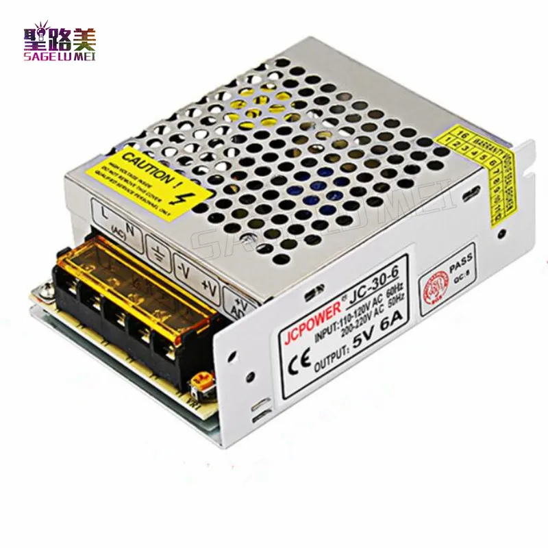 

free shipping 1 Pcs DC5V 6A 30W Voltage led Transformers Switch Power Supply Charger for Led Strip Light module AC 100V-240V