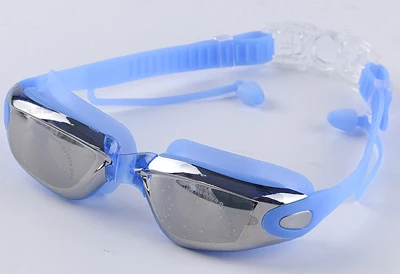 Queshark профессиональные силиконовые очки для плавания для близорукости, противотуманные или прозрачные УФ очки для плавания с ушной затычкой для мужчин и женщин - Цвет: Anti-fog Blue
