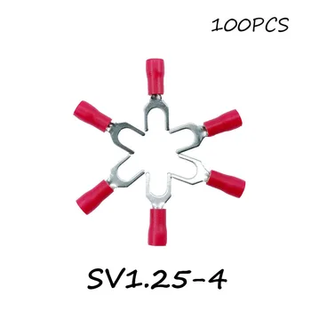 

SV1.25-4 100PCS/Pack Red Insulated Spade Terminal Block Connector Electrical Furcate Lug Crimp Cable Wire Forked End Insulation