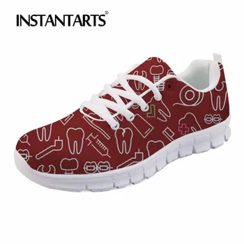 

INSTANTARTS Dentist Sneakers Women's Lace Up Flat Shoes Tenis Feminino Cute Cartoon Nurse Print Breathable Mesh Casual Zapatilla