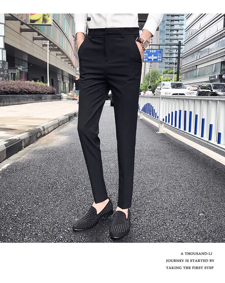 2019 Англия повседневные мужские брюки Slim Fit Брюки сплошной цвет брюки социального клуба платье брюки корейский Masculino pantalon homme