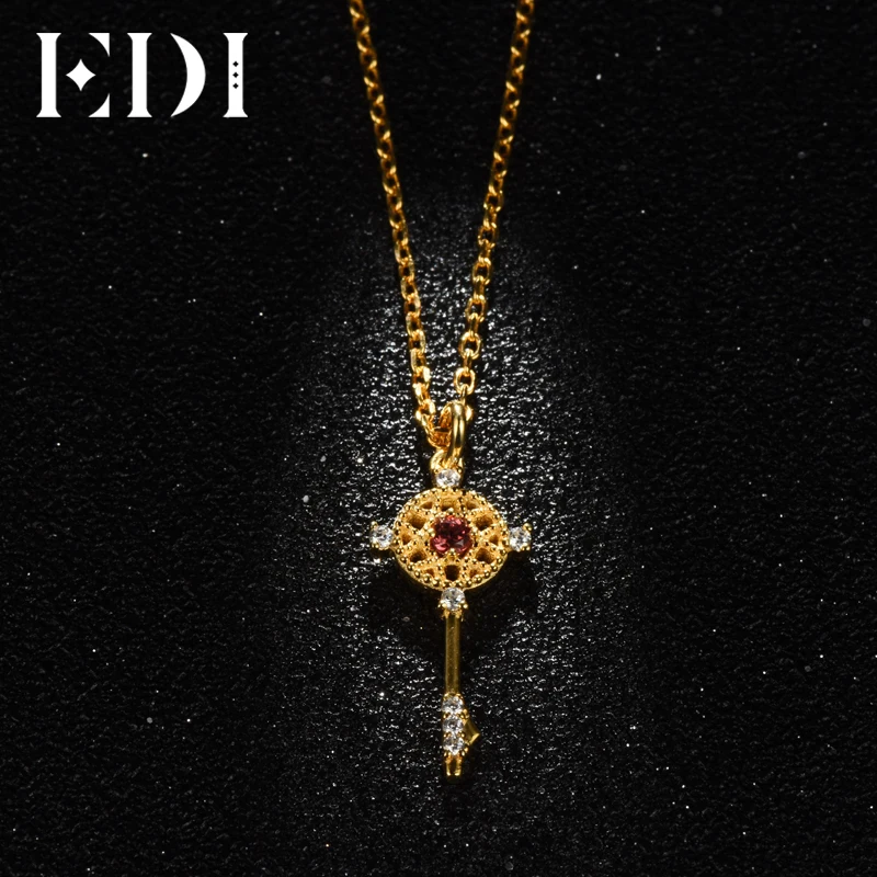 

EDI Trendy Woman Natural Garnet Gemstone Key Pendants Necklaces 925 Sterling Silver Necklace For Women Engagement Fine Jewelry