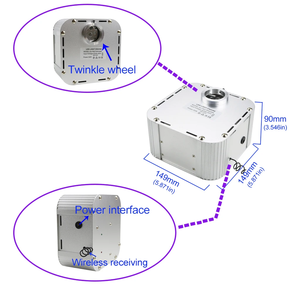 32W Twinkle 4 level-speed LED Fiber Optic light engine Driver with Music Sound Controller for Starry Sky Effect Power Source