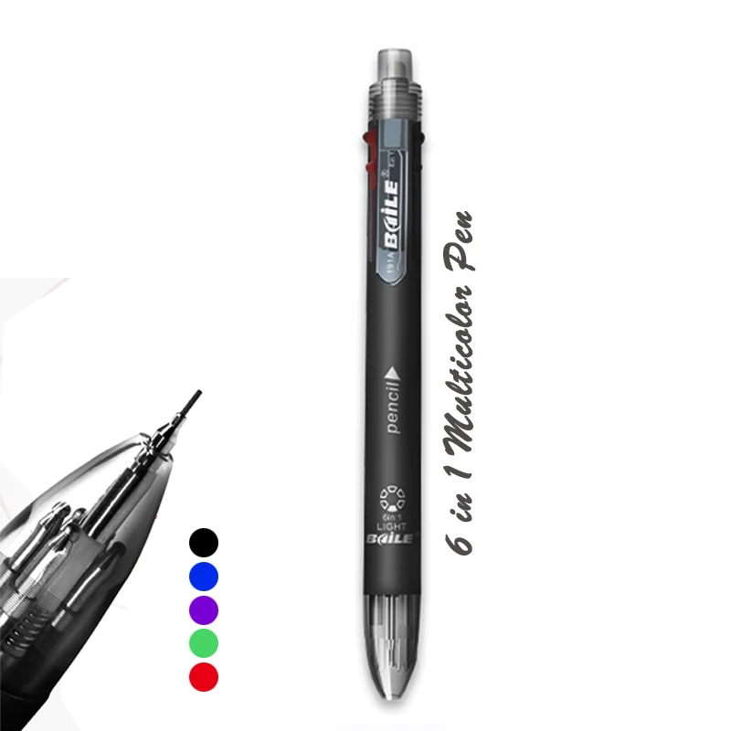 

6 Colors Pen Creative Multicolor Ballpoint Pen With 5 Colors Ball Pen 1 Automatic Pencil Multifunction Pen Office School Supply