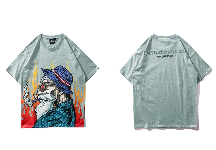 Лето, футболка, уличная одежда, Harajuku, футболка с японским старым человеком, хип-хоп, футболка в японском стиле, Мультяшные хип-хоп топы, футболки из хлопка