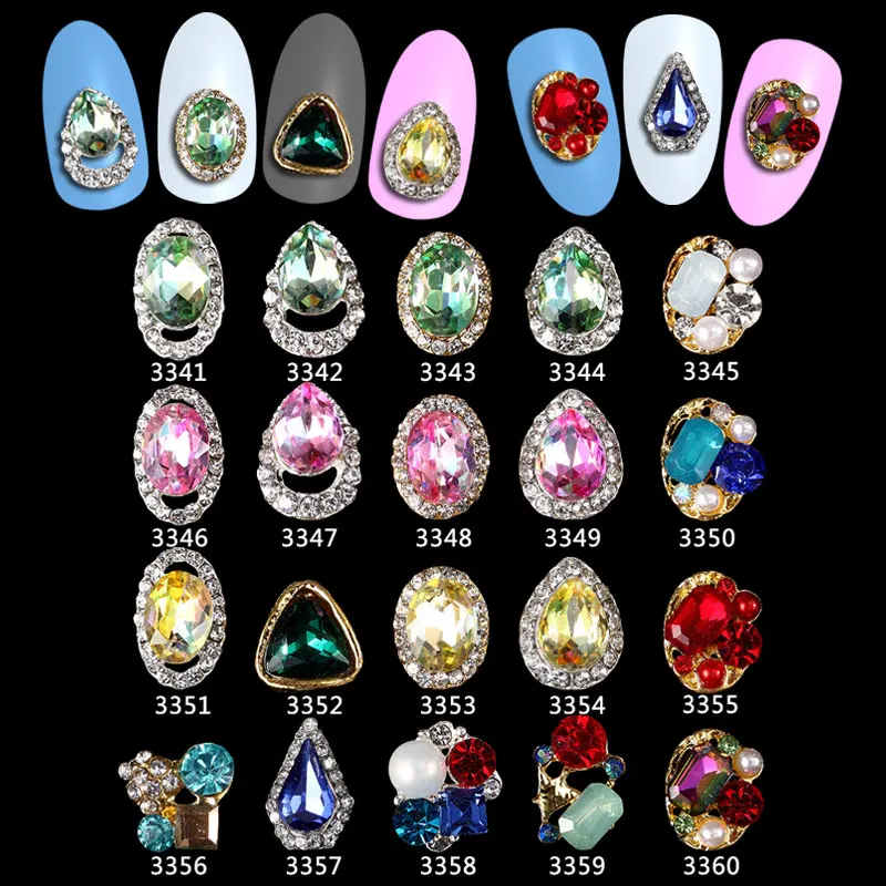 Decoração da Arte do Unha Glitter com Strass Encantos do Prego Verde Rosa Strass Waterdrop Liga Jóias ** * 3341-3360 100 Pçs 3d 2 100 pçs 3d decoração da arte do