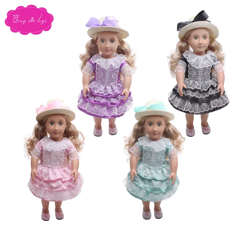 

Lovely girl princess lace dress 4 color fit 18 inch Girl dolls and 43 cm baby bdolls accessories c386-c389