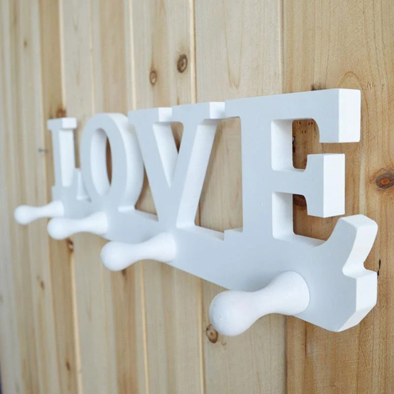 DIY 1pc White 4Hooks Love Clothes Robe Hat Towel Bag Key Holder Wall Hanger