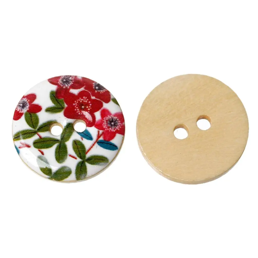 

DoreenBeads Wood Sewing Button Scrapbooking Round Red 2 Holes Flower Pattern Enamel 24.0mm(1")Dia,2 PCs 2017 new