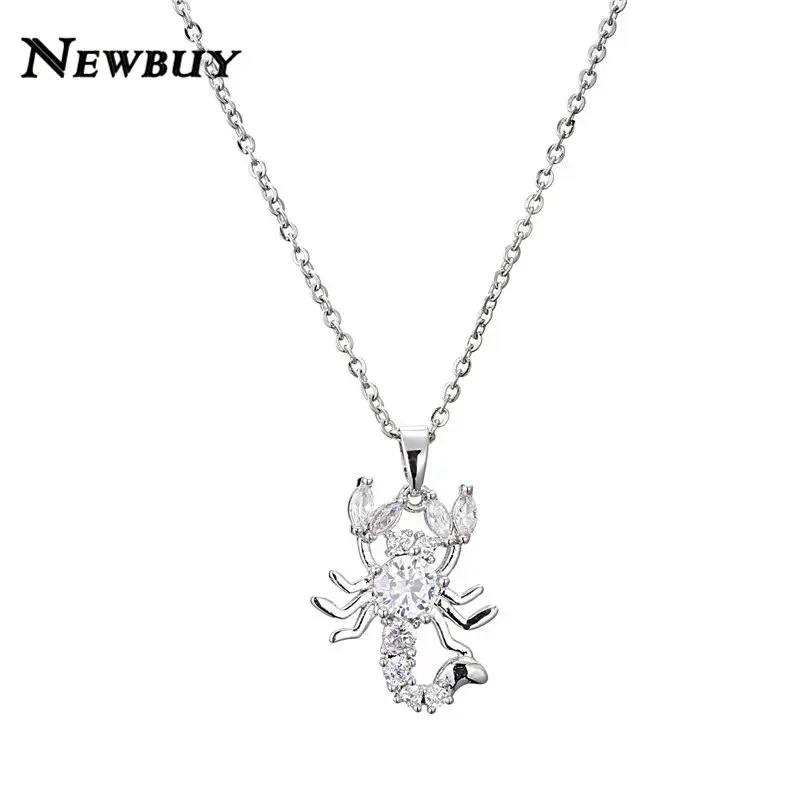 

NEWBUY 2019 Trendy Women Crystal Jewelry Silver/Gold Color Link Chain Necklace Luxury CZ Scorpion Pendant Necklace For Women Men