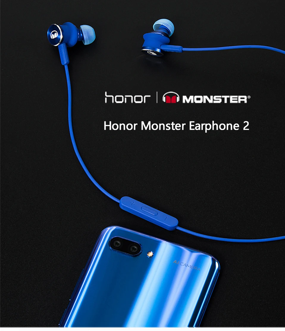 Original Huawei Honor Monster 2 Earphone AM17 3.5mm In-Ear Earbud  With Microphone Pure Monster Sound Wire Control 1.1m Headset (1)