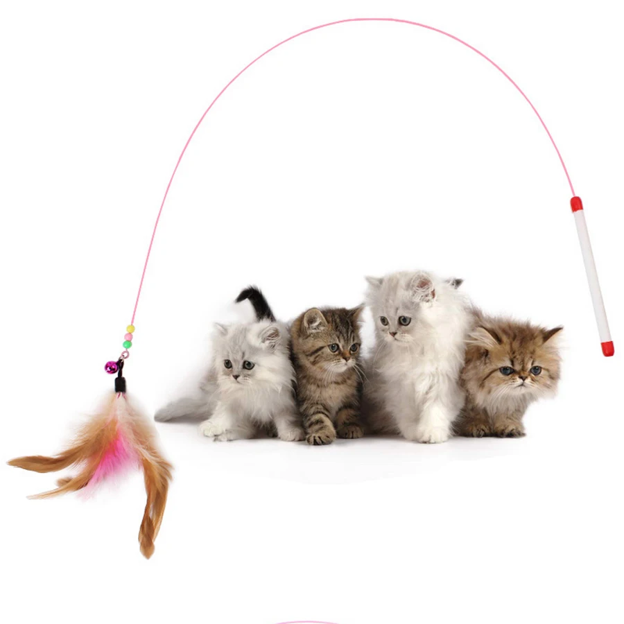 Hot 1pc Pet cat toy Cute Design Steel Wire Feather Teaser Wand Plastic Toy for cats Color Multi Products For pet Product