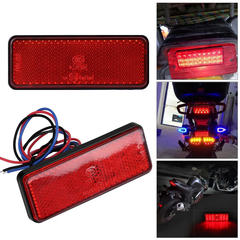 New 12V Red Motorcycle LED Reflector Light Truck Scooter ATV 24LED Rectangle Tail Brake Stop Light Waterproof