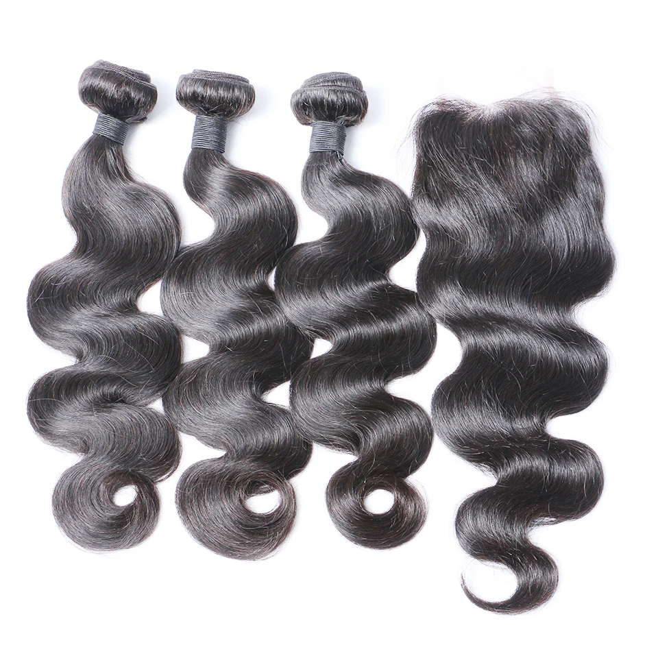 Brazilian Body Wave Hair Bundles With Closure Thick Human Hair Bundles With Closure Middle Part Brenda Remy Hair With Closure