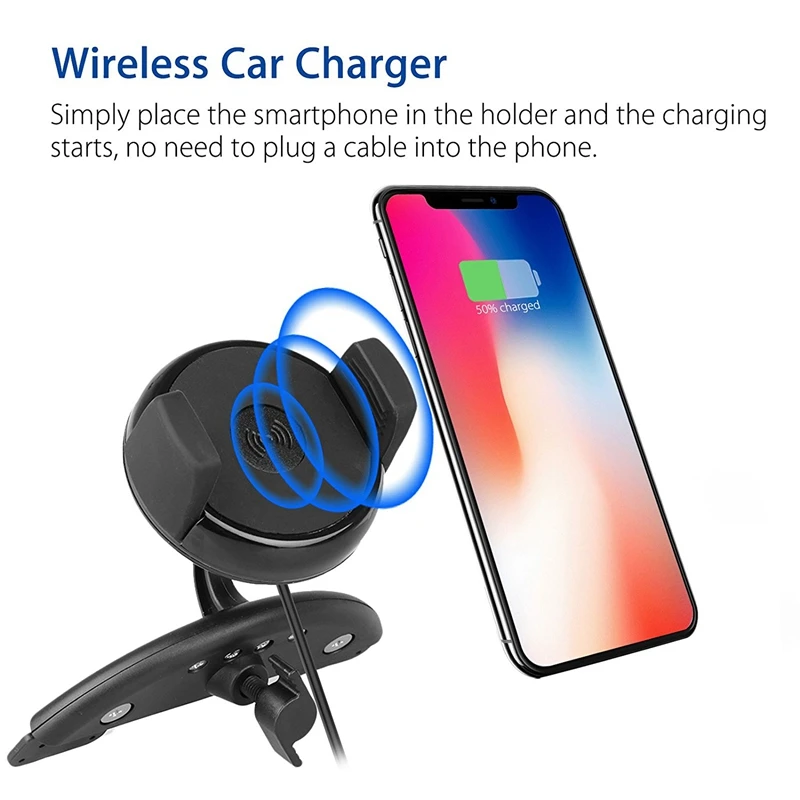 Univerola Qi Беспроводной автомобиля Зарядное устройство Держатель слота CD для iPhone X
