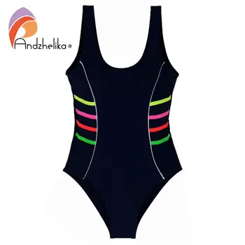

Andzhelika 2018 Girls Sports Swimsuit One-piece Swimwear Patchwork Solid multicolour Bodysuit Suit Girls Swimwear