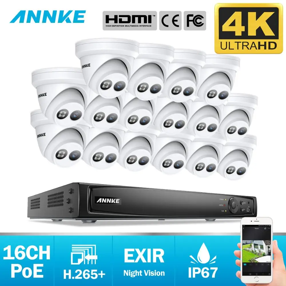ANNKE 16CH 4K Ultra HD POE сетевая видео система безопасности 8MP H.265+ NVR с 16X8 Мп Всепогодная ip-камера поддержка 128G TF карта