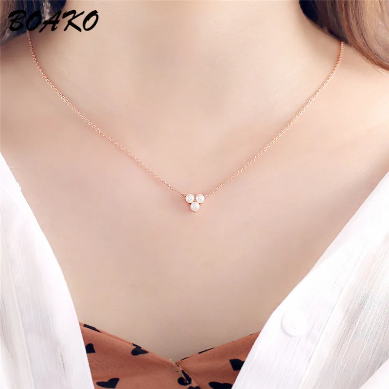 

BOAKO Fashion Simulated Pearl Pendant Necklace Clavicle Chain Choker Necklace Women Statement Necklace Party Jewelry Collares
