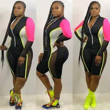 Женский укороченный комбинезон с длинными рукавами, Цветные Лоскутные сетчатые облегающие спортивные комбинезоны SMN88