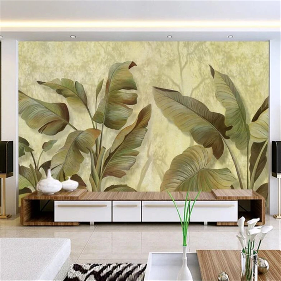 Beibehang カスタム壁紙 3d 写真壁画油絵塗装バナナの葉テレビの背景の壁装飾画の壁紙 Hotels Bright Hotel Champagnehotel Sofa Aliexpress