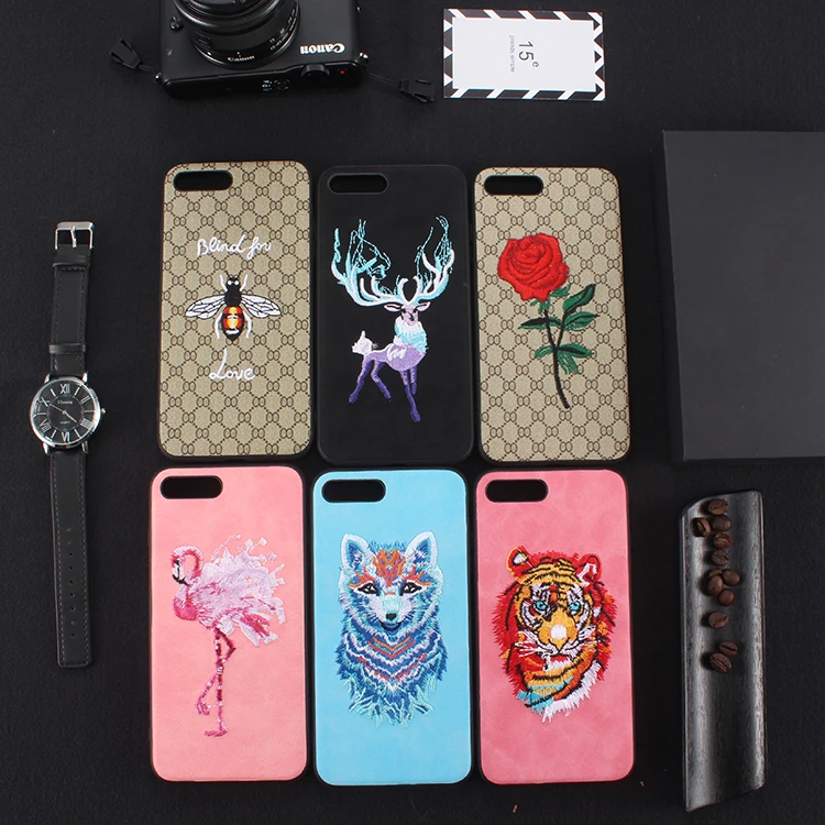 New 3D Embroidered Phone Case For iPhone 6 6s 7 8 Plus X Cute Bird Tigher Flower Animal Embroiderd Phone Case Cover Fundas Coque