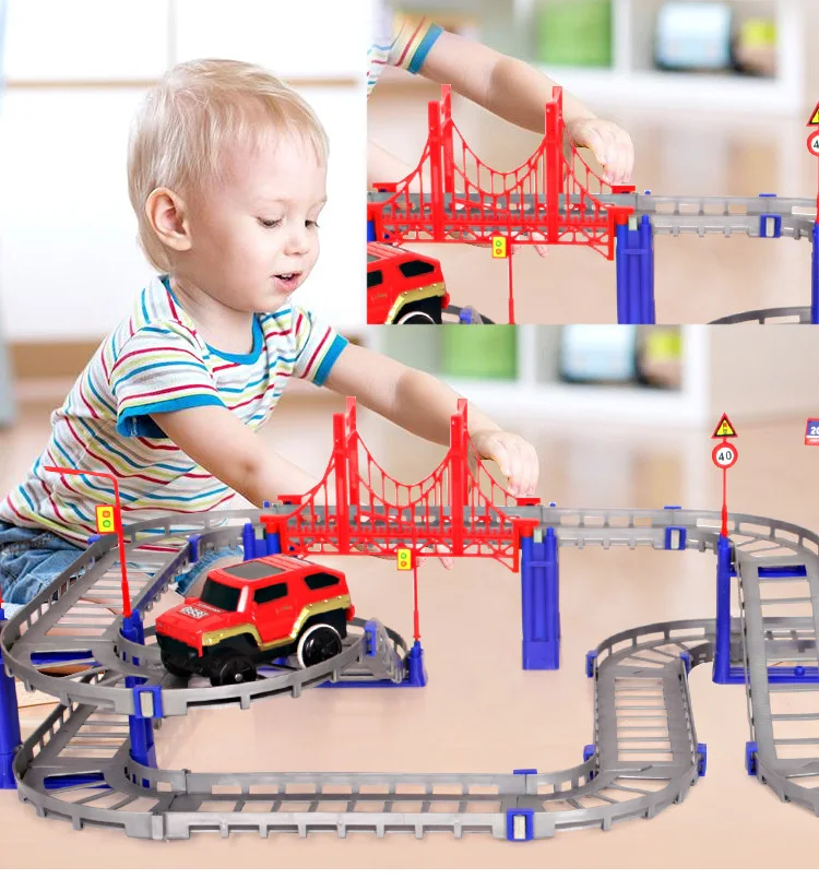 88 шт./компл. 3D DIY трек Электрический Железнодорожный вагон роторная модель здания набор комплектов поезд трек слот игрушка для обучения гоночных орбит автомобилей