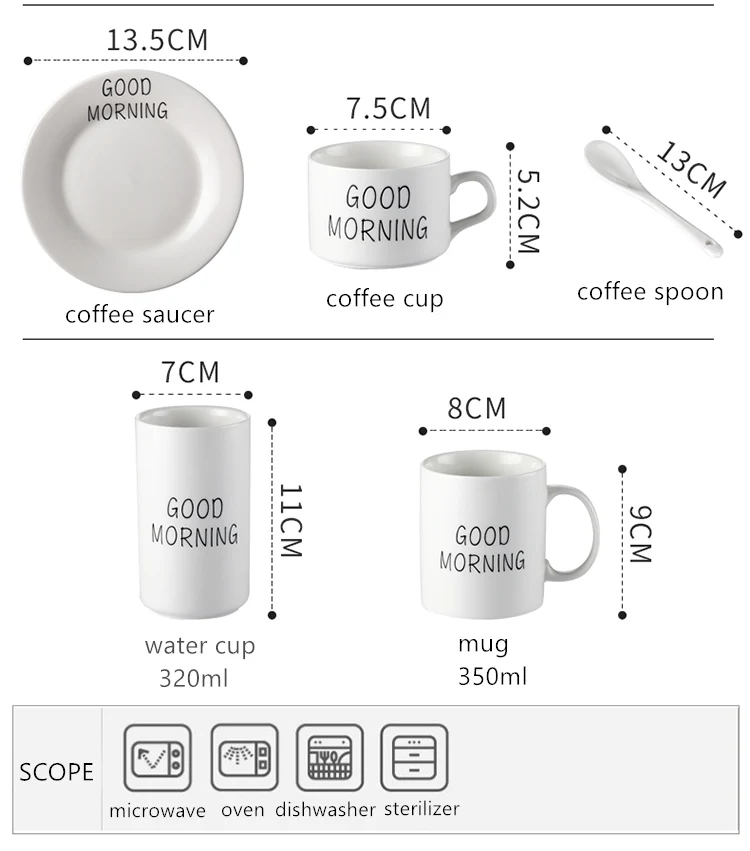 "GOOD MORNING" фарфоровая посуда керамическая салатная суповая рисовая миска для десерта тарелка кофейная чашка блюдце кружка обеденный набор столовая посуда