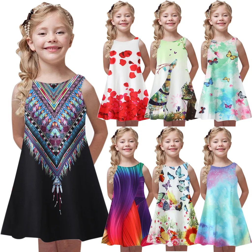 

8-13T Girls Dress Summer 3D Print Vestidos Children Clothing Baby Robe Fille Tutu Teenager Beach Kids Dresses For Girls Clothes