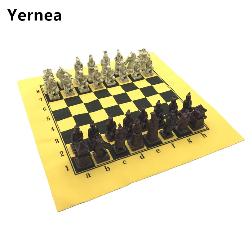 

Yernea Antique Chess Set Leather Chessboard Exquisite Resin Simulation Chess Pieces Character Games Chess Board Game