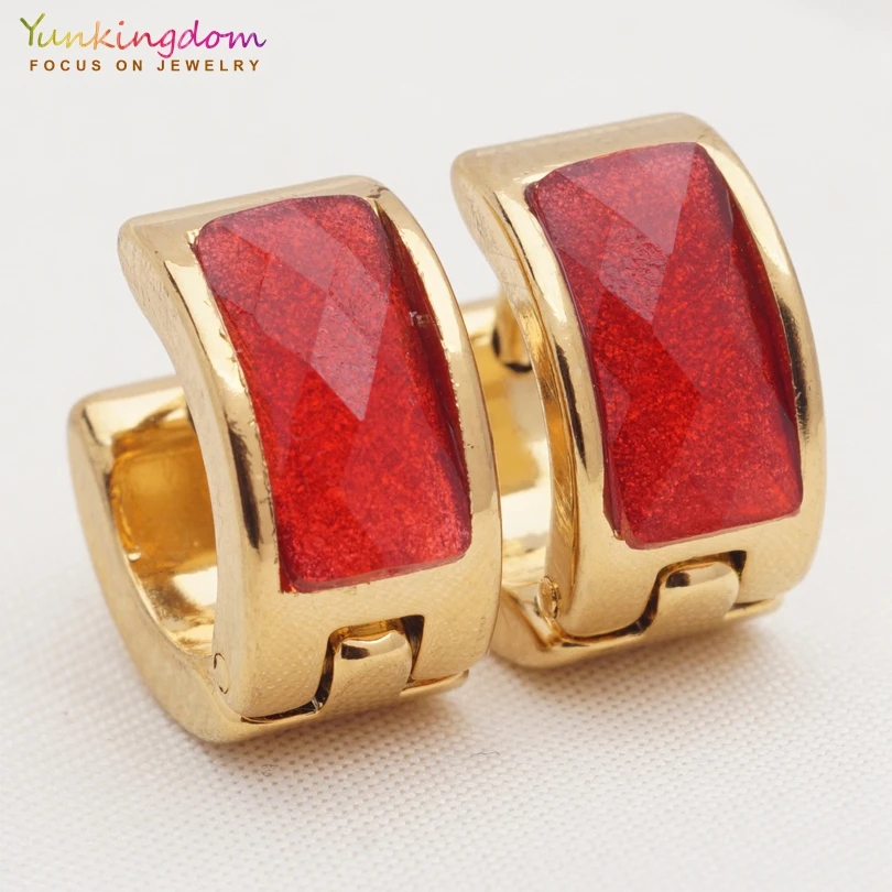 

Yunkingdom attractive earrings stainless steel red rhinestone hoop earrings for women party jewelry UE0339