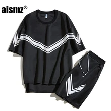 Aismz свободный стиль Комплект футболок M-3XL мужские летние комплекты одежды модная мужская футболка+ шорты наборы спортивные костюмы мужская спортивная одежда