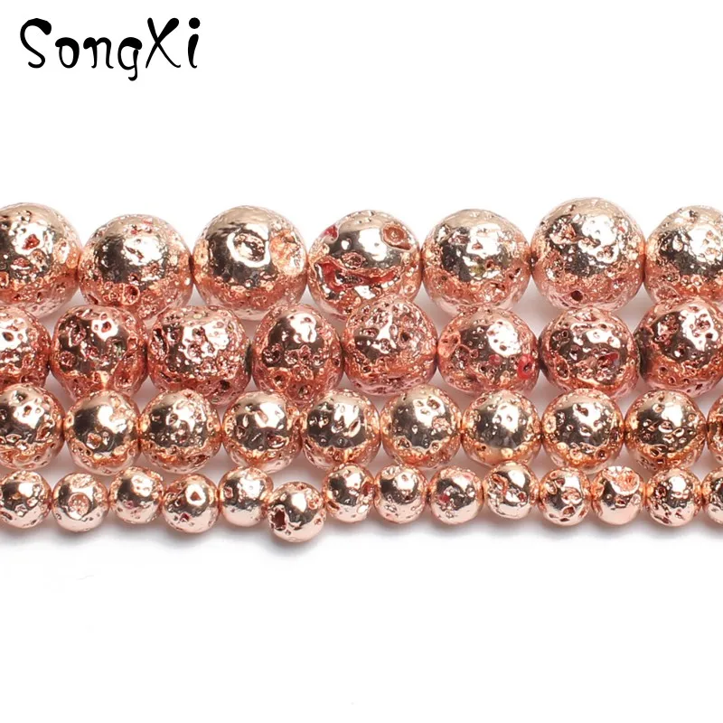 

Natural Stone Rose Gold Volcanic Lava Beads for Jewellery Making Round Loose Bead Diy Necklace Bracelet 4/6/8/10 mm 15 Inch