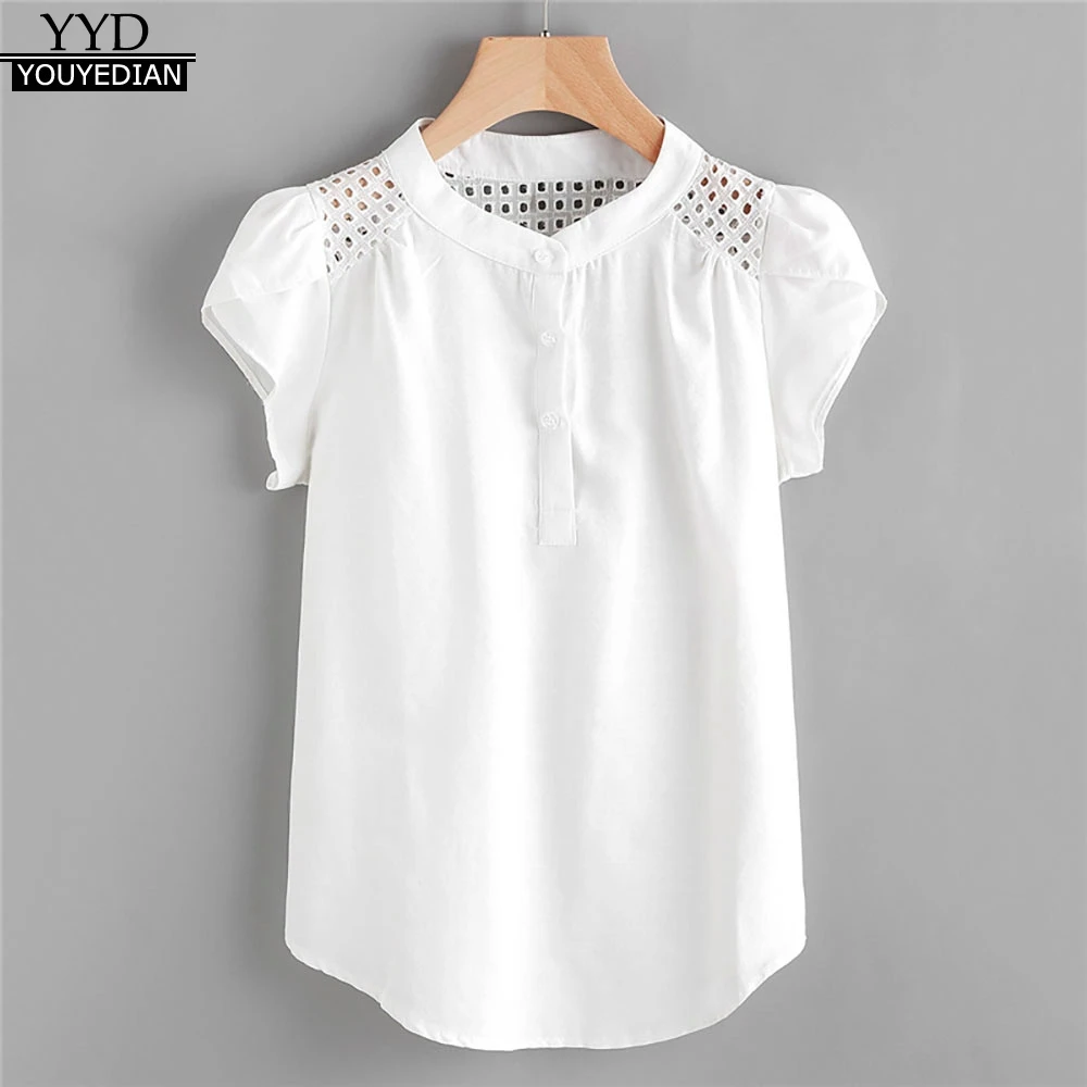 

Summer Tops For Womens Tops and Blouses 2018 Streetwear White Button Hollow Out Shirts Tunic Ladies Top Clothes Womens Clothing
