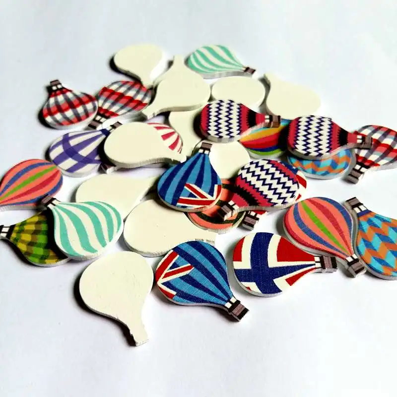 

50Pcs no Holes Wooden hot air balloon Decorative Buttons Charms DIY Sewing Craft Scrap booking Card making Home Decor Crafts